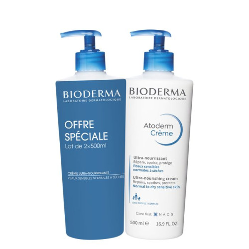 Atoderm Crème Ultra-Nourrissante 2 x 500ml  Peaux Sensibles et Sèches