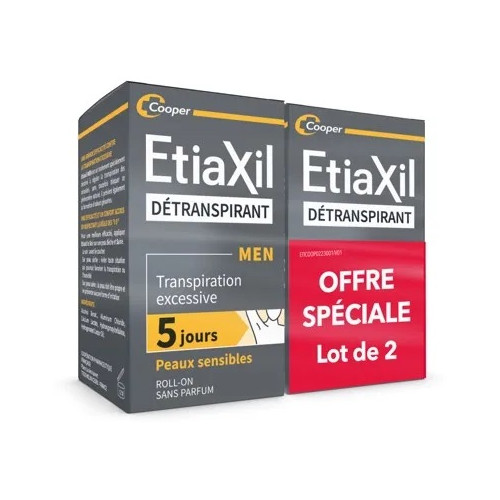 MEN - Détranspirant Transpiration Excessive - Peaux Sensibles 2 x 15 ml