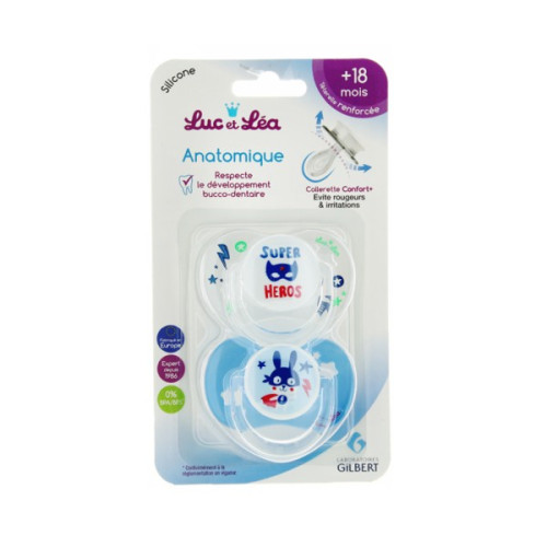 Luc et Léa Sucette Silicone anatomique +18 mois Lot de 2