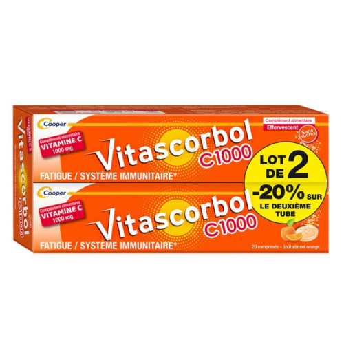 Vitamine C1000 2x20 comprimés effervescents Vitascorbol Vitamine C1000 2x20 comprimés effervescents Vitascorbol