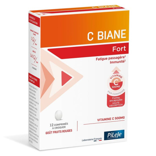 C BIANE - Fort - Fatigue passagère, Immunité, 12 comprimés à croquer, goût Fruits Rouges C BIANE - Fort - Fatigue passagère, Immunité, 12 comprimés à croquer, goût Fruits Rouges