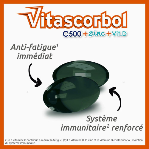 VITASCORBOL Vitamine C500mg + Zinc + Vitamine D 30 Capsules