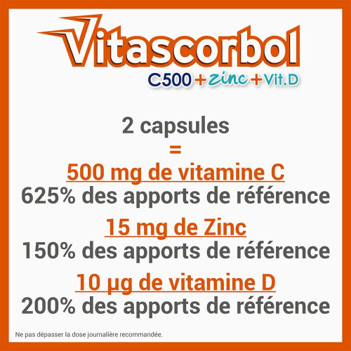 VITASCORBOL Vitamine C500mg + Zinc + Vitamine D 30 Capsules
