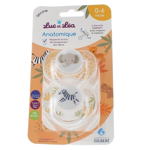 Sucette anatomique Elephant Zèbre 0-6 mois Luc et Léa - lot de deux sucettes Sucette anatomique Elephant Zèbre 0-6 mois Luc et Léa - lot de deux sucettes