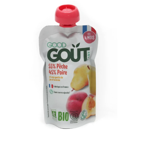 Good Goût compote pêche poire bio - Bébé dès 4 mois - Gourde fruits