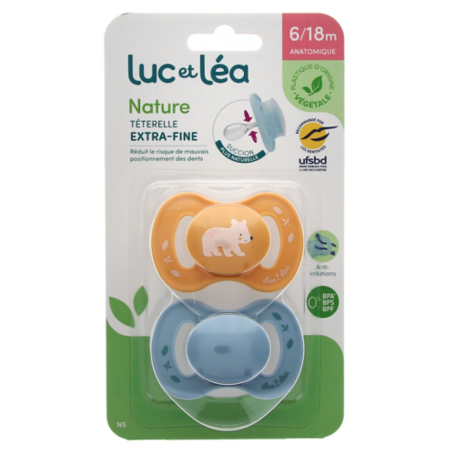 Nature 2 Sucettes Anatomiques Téterelle Extra-Fine 6-18 Mois - Jaune Ours et Bleu Nature 2 Sucettes Anatomiques Téterelle Extra-Fine 6-18 Mois - Jaune Ours et Bleu
