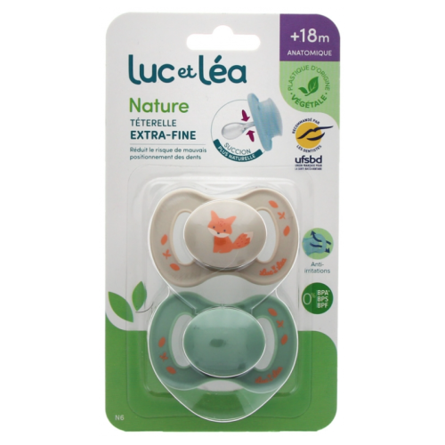 Nature 2 Sucettes Anatomiques Téterelle Extra-Fine 18+ Mois - Taupe Renard et Vert Nature 2 Sucettes Anatomiques Téterelle Extra-Fine 18+ Mois - Taupe Renard et Vert