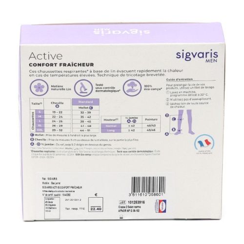 Sigvaris Active Confort Fraîcheur Chaussettes de Contention Homme Classe 2 Sigvaris Active Confort Fraîcheur Chaussettes de Contention Homme Classe 2