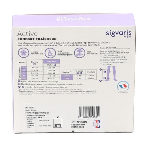 Sigvaris Active Confort Fraîcheur Chaussettes de Contention Homme Classe 2