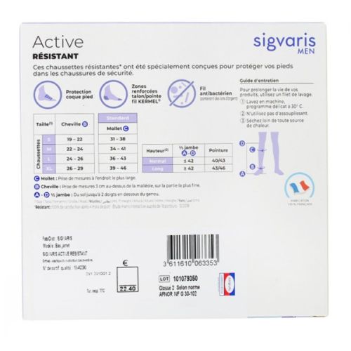 Sigvaris Active Résistant Chaussettes de contention Homme classe 2