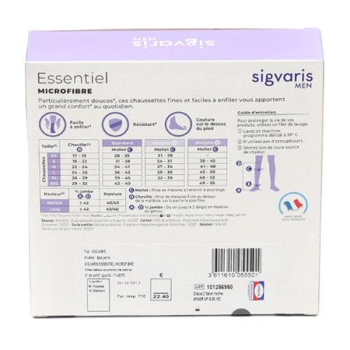 Sigvaris Essentiel Microfibre Chaussettes de Contention Homme Classe 2