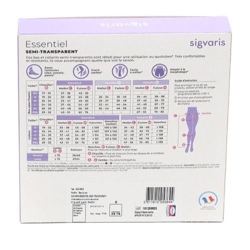 Sigvaris Essentiel Semi transparent Bas de Contention Femme Classe 3