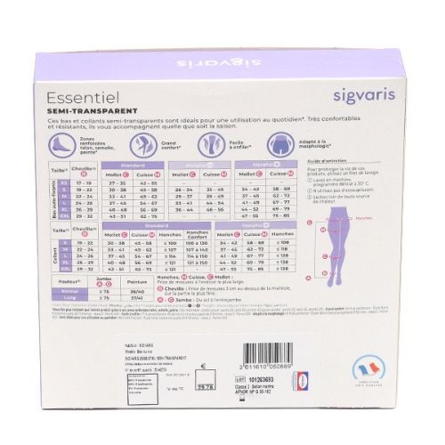 Sigvaris Essentiel Semi transparent Bas de Contention Morpho Plus Femme Classe 2