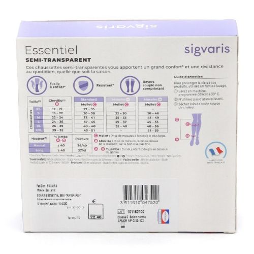 Sigvaris Essentiel Semi transparent Chaussettes Contention Pieds Ouverts Femme Classe 2