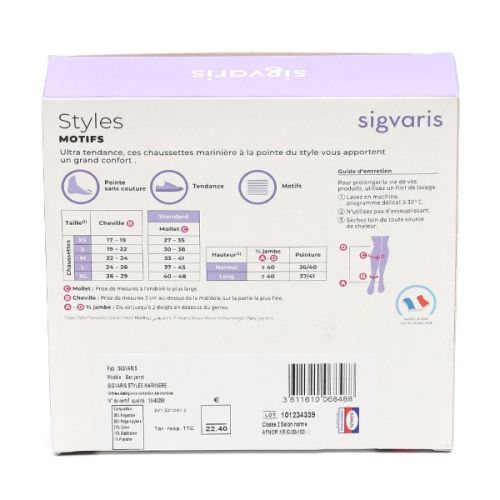 Sigvaris Styles Motifs Marinière Chaussettes de contention Femmes Classe 2 Sigvaris Styles Motifs Marinière Chaussettes de contention Femmes Classe 2