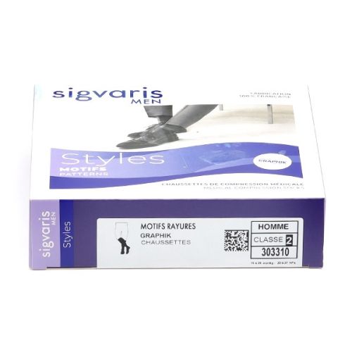 Sigvaris Styles Motifs Rayures Chaussettes de Contention Homme Classe 2