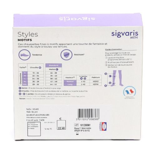 Sigvaris Styles Motifs Rayures Chaussettes de Contention Homme Classe 2