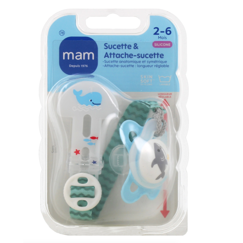 Kit Sucette silicone avec attache-sucettes 2-6 mois