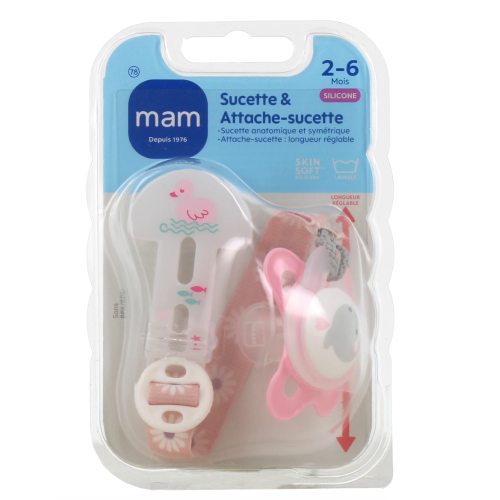 Kit Sucette silicone avec attache-sucettes 2-6 mois