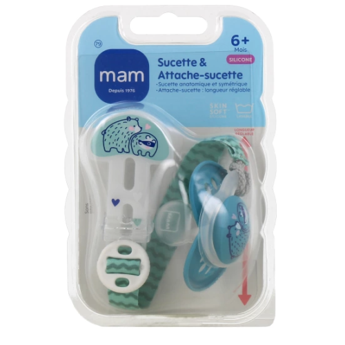 Kit sucette silicone et attache-sucette +6 mois