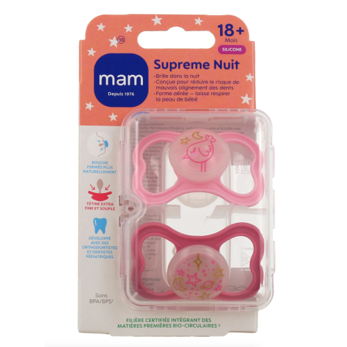 Supreme Sucettes anatomiques silicone 18 Mois et + Nuit Supreme Sucettes anatomiques silicone 18 Mois et + Nuit