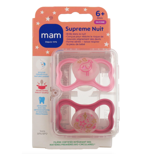 Supreme Sucettes anatomiques silicone 6 Mois et + Nuit