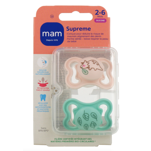 Supreme Sucettes anatomiques silicone 2-6 Mois Jour