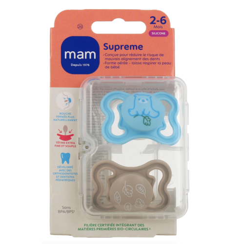 Supreme Sucettes anatomiques silicone 2-6 Mois Jour