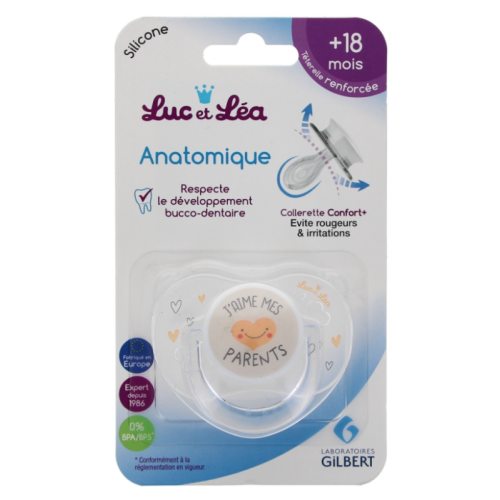 Sucette Silicone Anatomique avec Anneau 18 Mois et + Modèle : J'aime Mes Parents