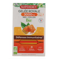 Gelée Royale 3000 mg Miel Pollen Bio 20 Ampoules