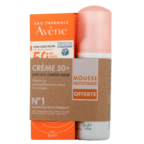 Crème Solaire Peaux Sensibles SPF 50+ 50 ml + Mousse Nettoyante OFFERTE 50 ml