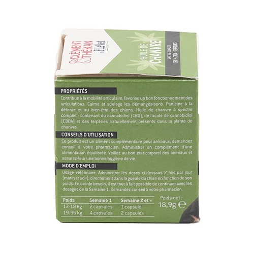 Huile de chanvre Chien 12-36 Kg, 45 capsules Huile de chanvre Chien 12-36 Kg, 45 capsules
