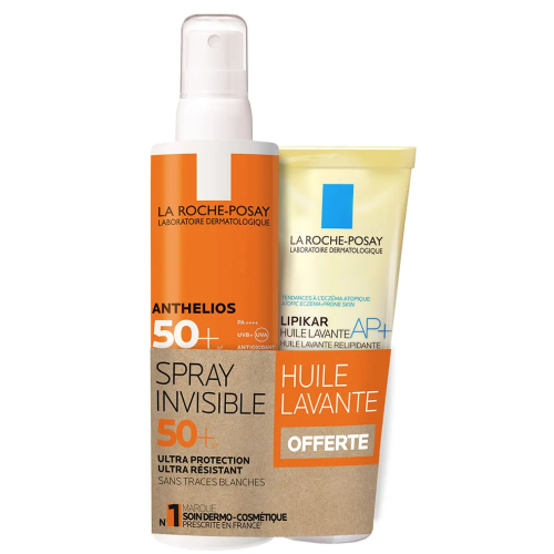 Anthelios Crème Solaire en Spray Invisible Corps SPF50+ Avec Parfum 200 ml + Lipikar Huile Lavante 100 ml Offerte