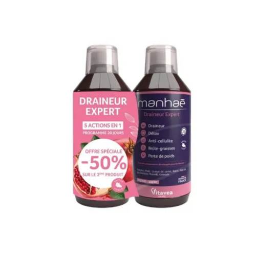 Manhaé Draineur Expert - 5 Actions En 1 - 2 x 500 mL