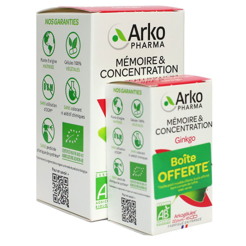 Ginkgo mémoire et concentration 150 gélules + 45 offertes Ginkgo mémoire et concentration 150 gélules + 45 offertes