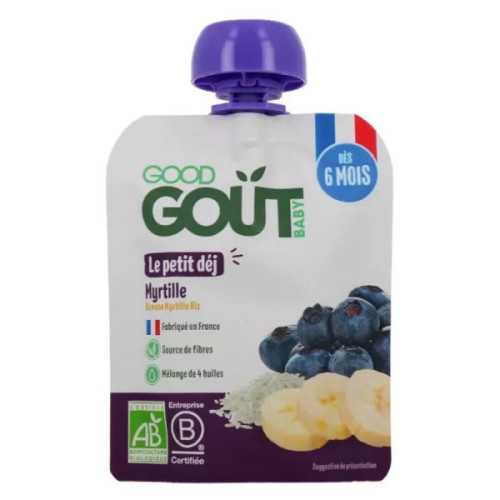 Gourde petit déjeuner bébé myrtille bio dès 6 mois 70 g Gourde petit déjeuner bébé myrtille bio dès 6 mois 70 g