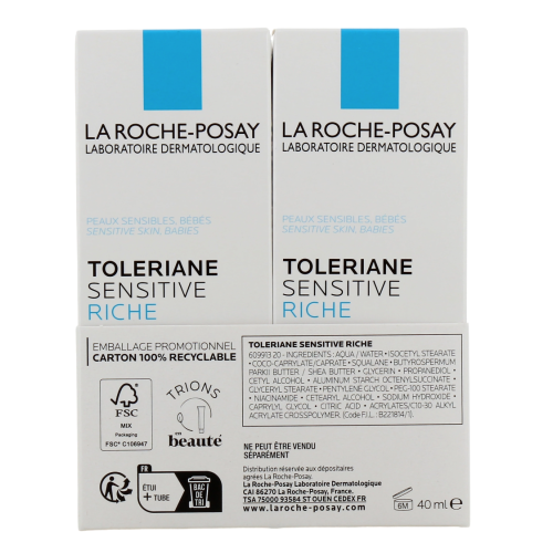 Tolériane Sensitive Riche Soin Hydratant 2 x 40 ml