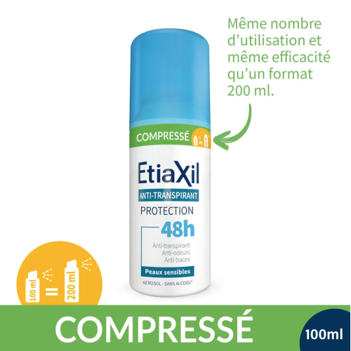 Déodorant Anti-Transpirant Protection 48H Peaux Sensibles Aérosol Compressé Lot de 2 x 100 ml