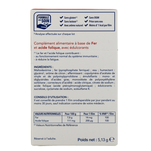 FilmTec Fer Immunité Fatigue 30 films orodispersibles