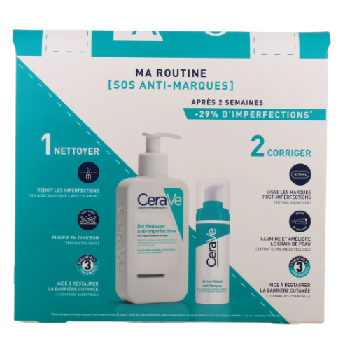 Coffret Cartable SOS Anti-Marques : Gel Moussant + Sérum Rétinol Anti-Marques + Bijou De Téléphone Offert