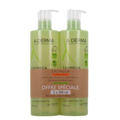 Exomega Control Gel Lavant Émollient 2 en 1 Anti-Grattage 2 x 500 ml Exomega Control Gel Lavant Émollient 2 en 1 Anti-Grattage 2 x 500 ml