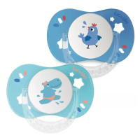 Sucette silicone anatomique avec anneau +18m Hippopotame & Coq 2 sucettes