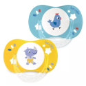 Sucette silicone anatomique avec anneau 6-18m Rhinocéros & Coq 2 sucettes