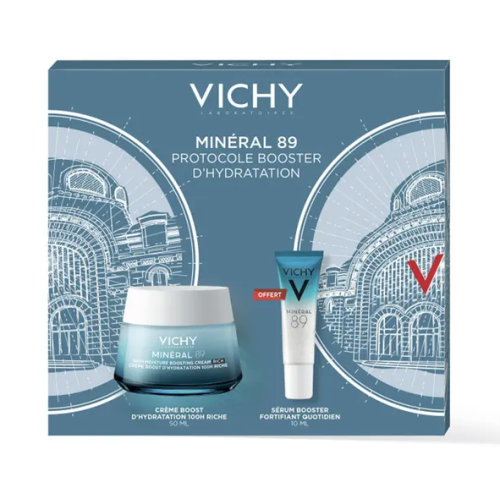 Minéral 89 Crème Boost d'Hydratation 100H Riche 50 ml + Booster Quotidien Fortifiant et Repulpant 10 ml Offert