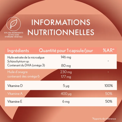 DERMA EXPERT Complément Alimentaire Oméga 3 et 6, 30 Capsules Végétales
