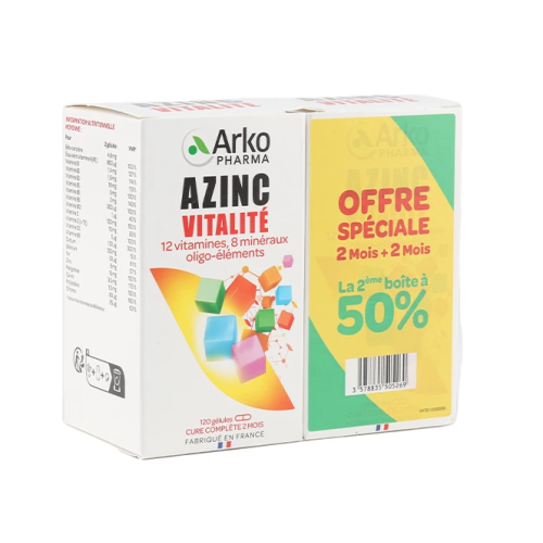 Azinc Vitalité gélules multivitamines 2 x 120 gélules Azinc Vitalité gélules multivitamines 2 x 120 gélules