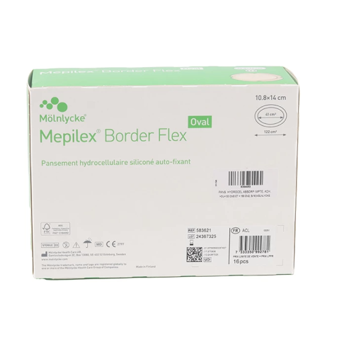 Mepilex Border Flex Oval Pansement hydrocellulaire 10,8 cm x 14 cm 16 pansements