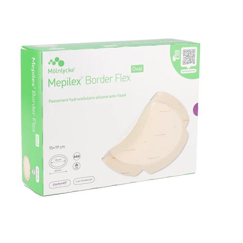 Mepilex Border Flex Oval Pansement hydrocellulaire 15 cm x 19 cm, 16 pansements