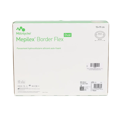 Mepilex Border Flex Oval Pansement hydrocellulaire 15 cm x 19 cm, 16 pansements