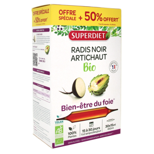 Radis Noir - Artichaut Bio 20 Ampoules + 10 Ampoules Offertes Radis Noir - Artichaut Bio 20 Ampoules + 10 Ampoules Offertes